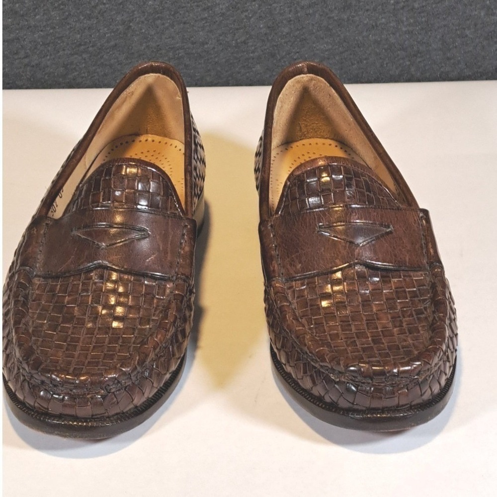 Cole Haan Womens Woven Leather Penny Loafers Brown Basketweave Slip On 6 B